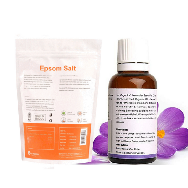 Pai Organics Epsom Bath Salt And Lavender Oil Combo Pack 15ml