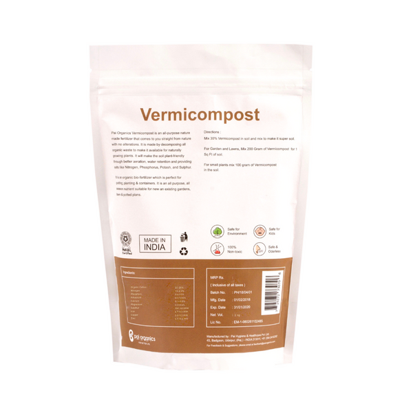 Pai Organics Vermicompost Natural Fertilizer Pack Of 2 Kg